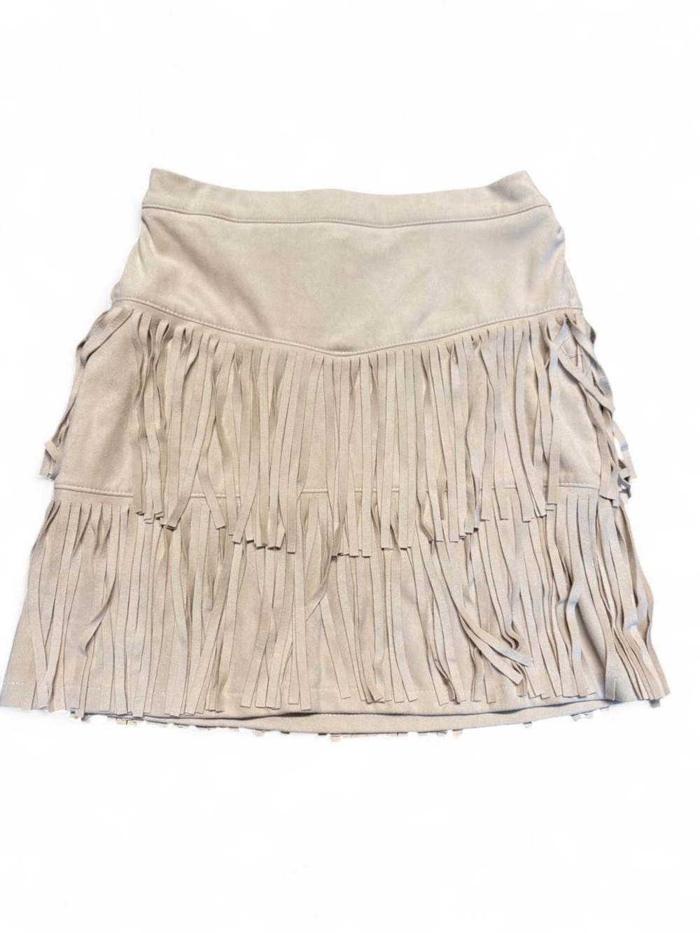 Girls Shyanne beige faux suede fringe mini skirt with ruffled tiers M Western